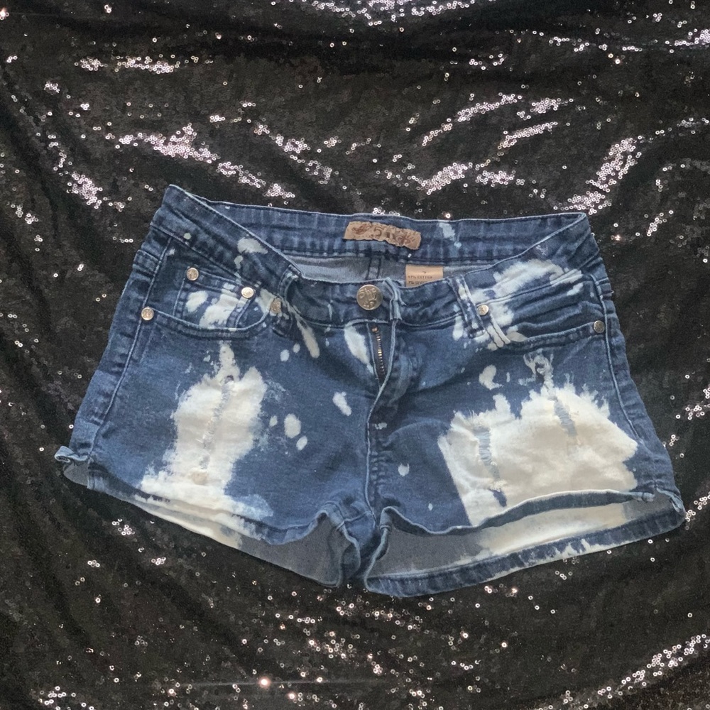 Dark blue jean tie dye shorts